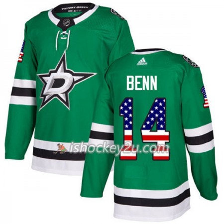Mænd NHL Dallas Stars Trøje Jamie Benn 14 Adidas 2017-2018 Gul Grøn USA Flag Fashion Authentic